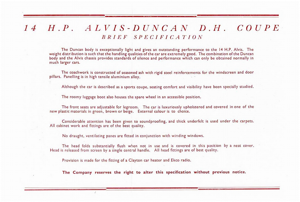 1948 Alvis Duncan Brochure Page 2